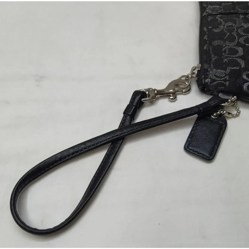 Coach Signature Black Canvas Zipper Closure Wristlet - Coin Wallet